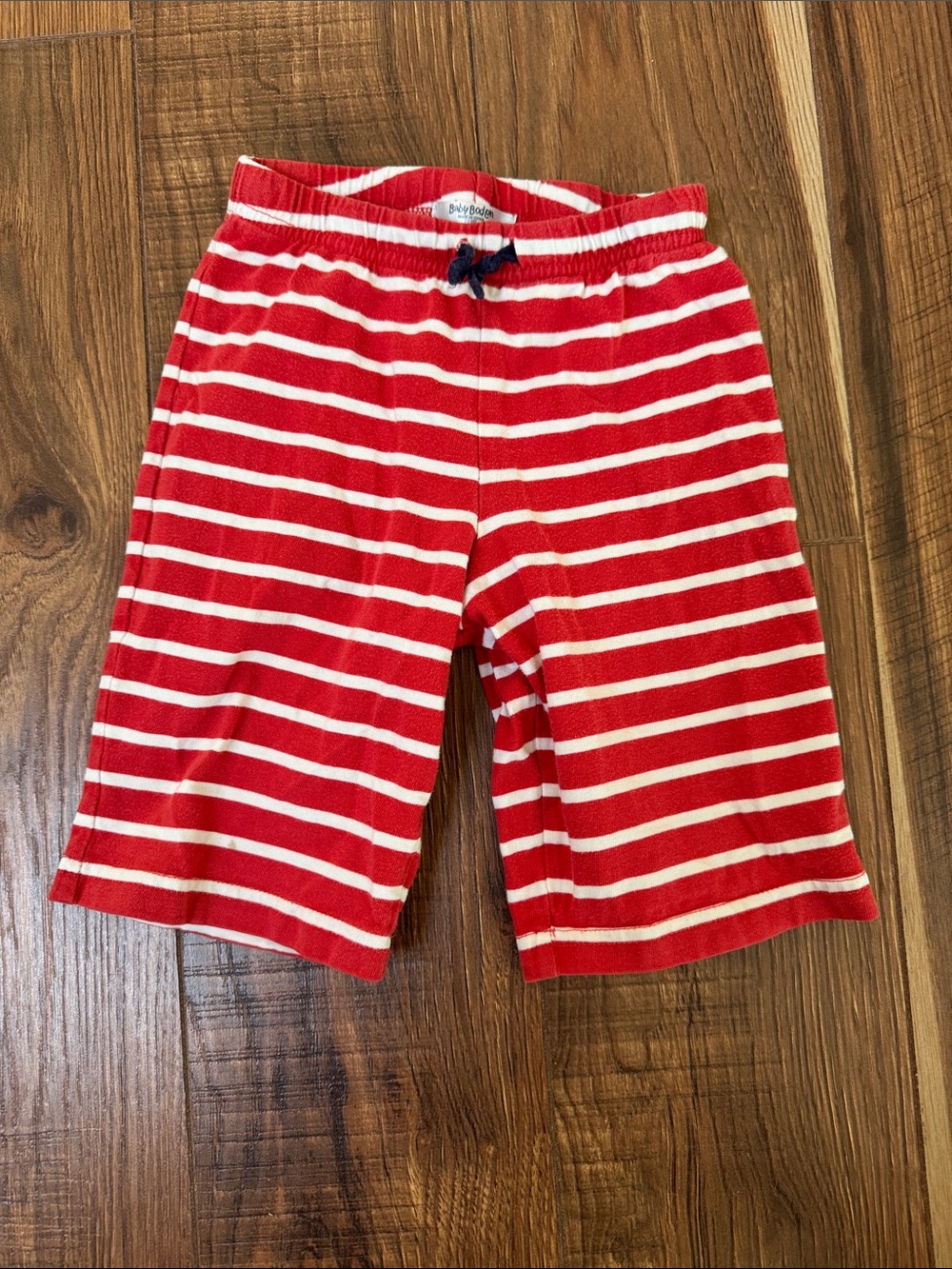 Baby Boden Red and White Striped Knit Shorts